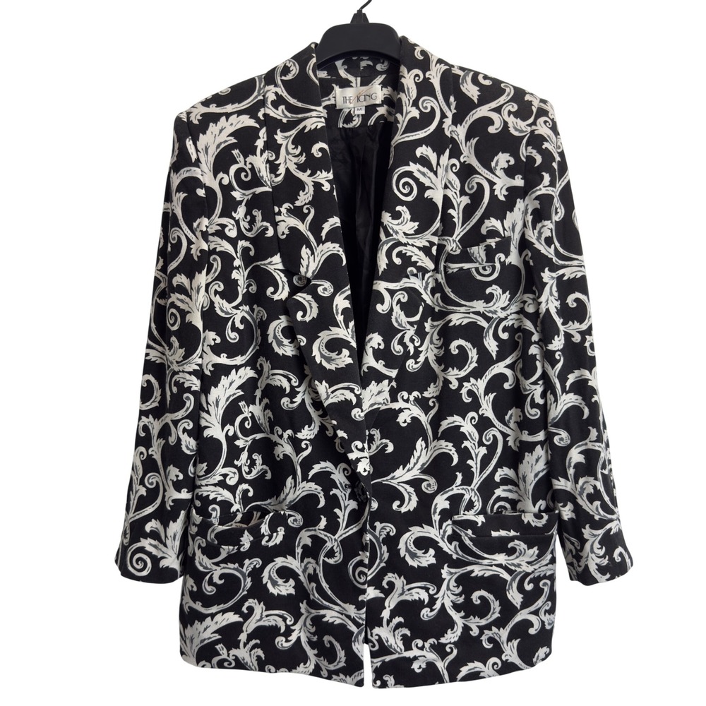 The Icing Vintage Black White Damask Scroll Print Blazer Jacket Medium